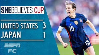 Megan Rapinoe scores stunner amp USWNT protest in win vs Japan  SheBelieves Cup Highlights [upl. by Ydnerb]