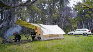 CAMPING in the Rain  Luxury Cabin Tent [upl. by Halilad]