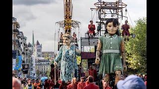 Giant puppets walk on Geneva streets La Saga des Géants Grand Mère Petite Gèante a Switzerland [upl. by Dnomrej812]