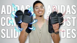 WHICH ONE IS THE COMFIEST🤔 Adidas Adilette BOOST Slide vs Adidas Adilette COMFORT Slide Review [upl. by Eive]