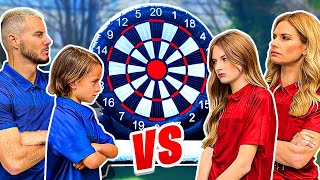 KIDS VS ADULTS FOOTBALL DARTS FORFEIT CHALLENGE [upl. by Solegnave878]