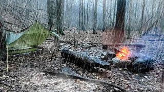 CAMPING IN THE RAIN  Alone in the Woods  SOLO Tarp Camping [upl. by Harriot]