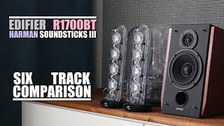 Harman Kardon SoundSticks III vs Edifier R1700BT  6Track Comparison [upl. by Drahsir]