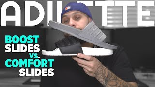 ADIDAS ADILETTE COMFORT SLIDES VS ADILETTE BOOST SLIDES [upl. by Solokin]