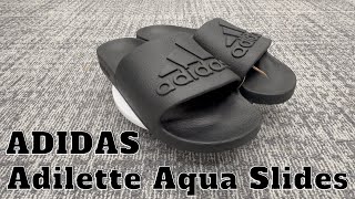 ADIDAS Adilette Aqua Slides Black Unboxing [upl. by Ettenil982]