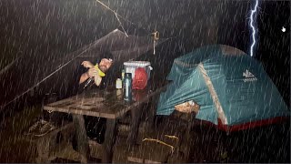 SOLO CAMPING in HEAVY RAIN  Prolonged Thunderstorm [upl. by Imyaj]