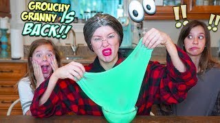 WE TEACH GROUCHY GRANNY HOW TO MAKE SLIME 24 HRS IN OUR HOUSE [upl. by Spindell]