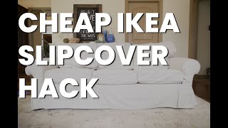 IKEA SOFA COVER HACK  Pottery Barn Slipcovered Sofa CHEAP DIY Tip [upl. by Yesnek143]