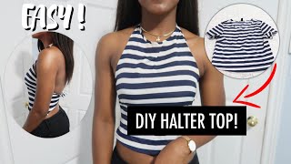 DIY HALTER TOP FROM A TSHIRT EASY [upl. by Inez]