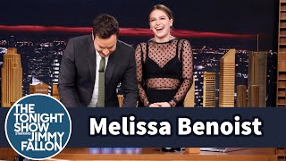 Melissa Benoist Teaches Jimmy Sport Stacking [upl. by Giffie]