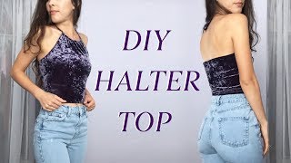 DIY Halter Crop Top  Upcycled From Thrifted TShirt [upl. by Evette]