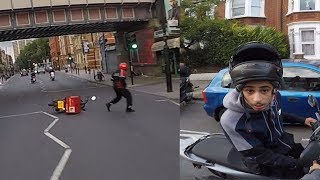 Suspected Moped Thief crashes into pizza delivery man CHASE London [upl. by Libys513]