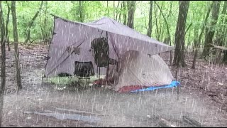 Solo Overnight Camping in the RAIN  Alone in the Woods  Tarp Set up  Campfire  Storm [upl. by Niuq]