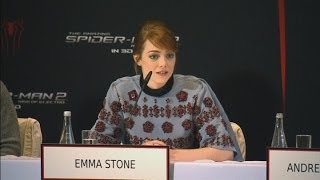 SpiderMan 2 Emma Stone refuses to talk about Andrew Garfield [upl. by Ehtylb]