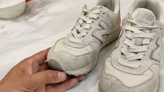 New Balance White suede sneakers cleaning [upl. by Maon172]