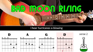 Easy play along series  BAD MOON RISING  Acoustic guitar lesson with chords amp lyrics  CCR [upl. by Llertram]